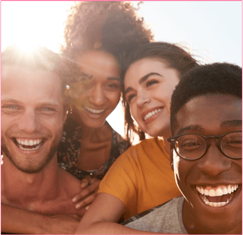 Diverse group of friends enjoying a global video chat on Mixu